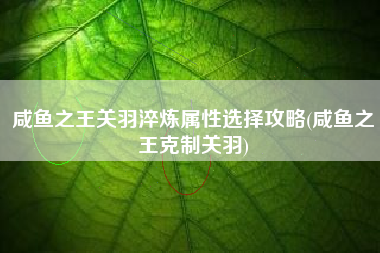 咸鱼之王关羽淬炼属性选择攻略(咸鱼之王克制关羽)