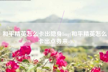 和平精英怎么卡出隐身bug(和平精英怎么卡出点券来-) 和平精英怎么卡出隐身bug(和平精英怎么卡出点券来-)