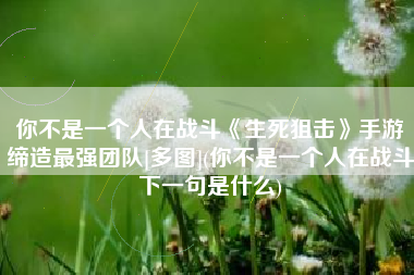 你不是一个人在战斗《生死狙击》手游缔造最强团队[多图](你不是一个人在战斗下一句是什么)