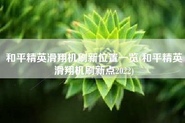 和平精英滑翔机刷新位置一览(和平精英滑翔机刷新点2022)