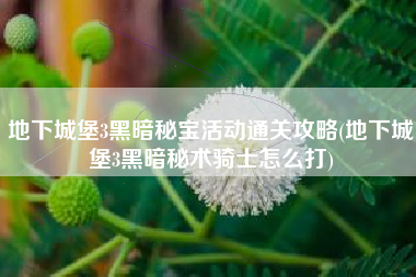 地下城堡3黑暗秘宝活动通关攻略(地下城堡3黑暗秘术骑士怎么打)