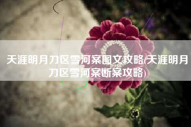 天涯明月刀区雪河案图文攻略(天涯明月刀区雪河案断案攻略)