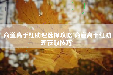 商道高手红助理选择攻略(商道高手红助理获取技巧)