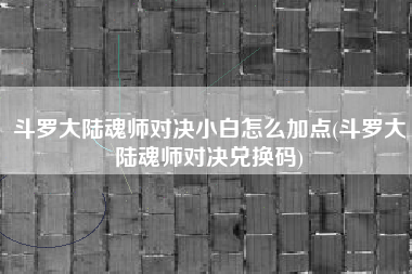 斗罗大陆魂师对决小白怎么加点(斗罗大陆魂师对决兑换码)