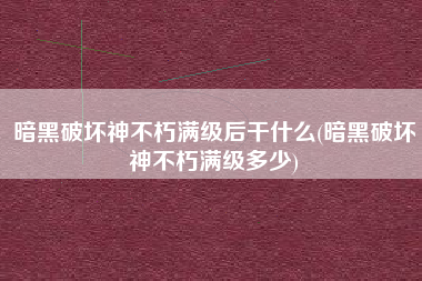 暗黑破坏神不朽满级后干什么(暗黑破坏神不朽满级多少)