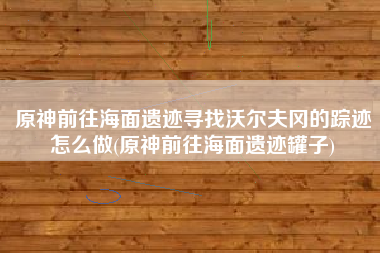 原神前往海面遗迹寻找沃尔夫冈的踪迹怎么做(原神前往海面遗迹罐子)