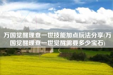 万国觉醒理查一世技能加点玩法分享(万国觉醒理查一世觉醒需要多少宝石)