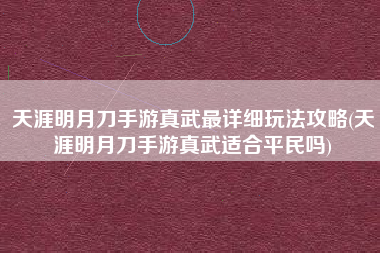 天涯明月刀手游真武最详细玩法攻略(天涯明月刀手游真武适合平民吗)
