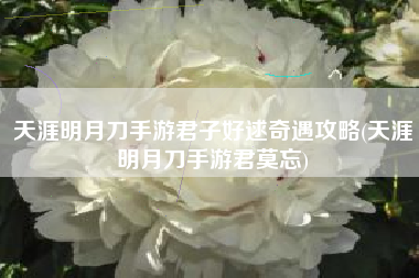 天涯明月刀手游君子好逑奇遇攻略(天涯明月刀手游君莫忘)
