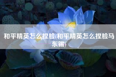 和平精英怎么捏脸(和平精英怎么捏脸马东锡)