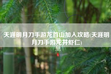 天涯明月刀手游龙首山加入攻略(天涯明月刀手游龙井虾仁)