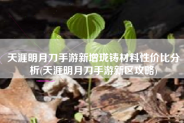 天涯明月刀手游新增珑铸材料性价比分析(天涯明月刀手游新区攻略)