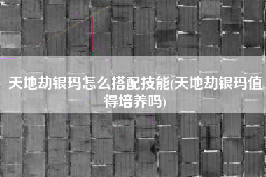 天地劫银玛怎么搭配技能(天地劫银玛值得培养吗)