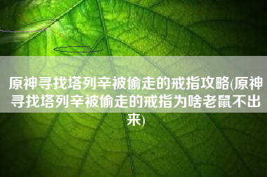 原神寻找塔列辛被偷走的戒指攻略(原神寻找塔列辛被偷走的戒指为啥老鼠不出来)