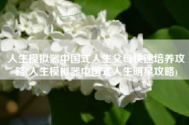 人生模拟器中国式人生父母快速培养攻略(人生模拟器中国式人生明星攻略)