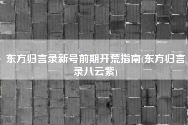 东方归言录新号前期开荒指南(东方归言录八云紫)