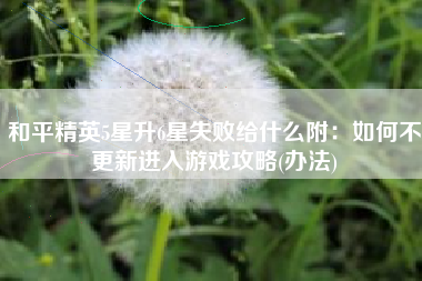和平精英5星升6星失败给什么附：如何不更新进入游戏攻略(办法)