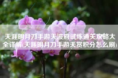 天涯明月刀手游天波府试炼通关攻略大全详解(天涯明月刀手游天赏积分怎么刷)