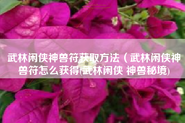 武林闲侠神兽符获取方法（武林闲侠神兽符怎么获得(武林闲侠 神兽秘境)