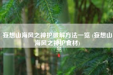 妄想山海风之神护破解方法一览 (妄想山海风之神护食材)