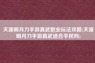 天涯明月刀手游真武职业玩法攻略(天涯明月刀手游真武适合平民吗)