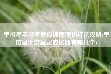 奥拉星手游星灵应援团满伤打法攻略(奥拉星手游星灵应援团有哪几个)