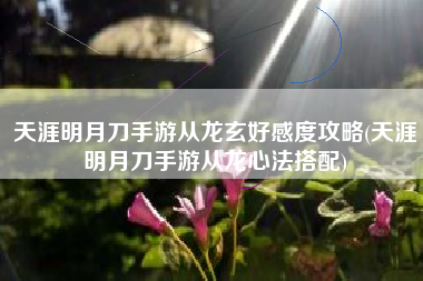 天涯明月刀手游从龙玄好感度攻略(天涯明月刀手游从龙心法搭配)