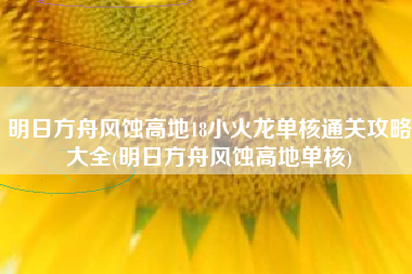 明日方舟风蚀高地18小火龙单核通关攻略大全(明日方舟风蚀高地单核)