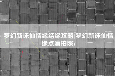 梦幻新诛仙情缘结缘攻略(梦幻新诛仙情缘点滴拍照)