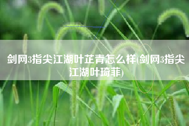 剑网3指尖江湖叶芷青怎么样(剑网3指尖江湖叶琦菲)