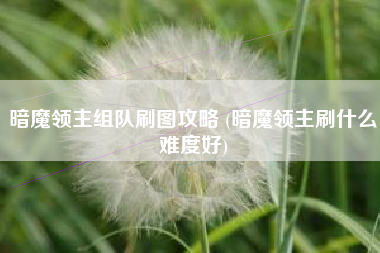 暗魔领主组队刷图攻略 (暗魔领主刷什么难度好) 暗魔领主组队刷图攻略 (暗魔领主刷什么难度好)