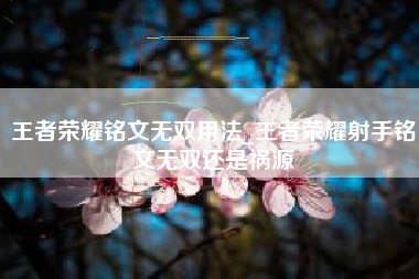 王者荣耀铭文无双用法_王者荣耀射手铭文无双还是祸源