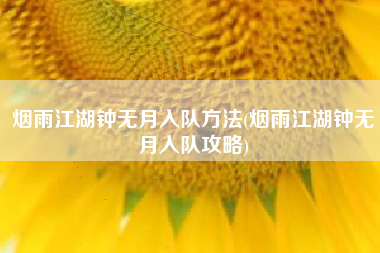 烟雨江湖钟无月入队方法(烟雨江湖钟无月入队攻略)