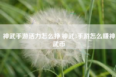神武手游活力怎么挣,神武3手游怎么赚神武币