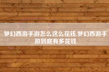 梦幻西游手游怎么这么花钱,梦幻西游手游到底有多花钱