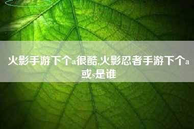 火影手游下个a很酷,火影忍者手游下个a或s是谁