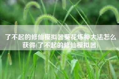 了不起的修仙模拟器葵花炼神大法怎么获得(了不起的修仙模拟器)