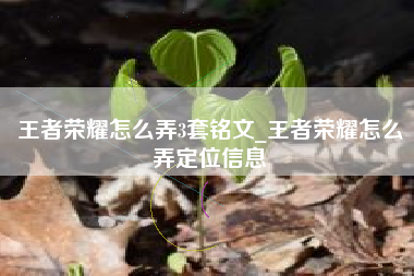 王者荣耀怎么弄3套铭文_王者荣耀怎么弄定位信息