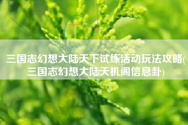 三国志幻想大陆天下试练活动玩法攻略(三国志幻想大陆天机阁信息卦)