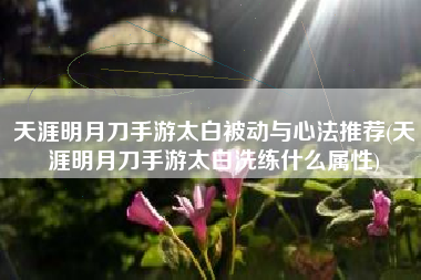 天涯明月刀手游太白被动与心法推荐(天涯明月刀手游太白洗练什么属性)