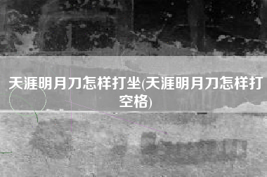 天涯明月刀怎样打坐(天涯明月刀怎样打空格)
