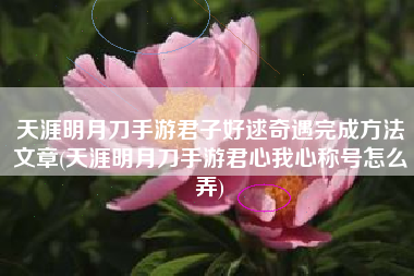 天涯明月刀手游君子好逑奇遇完成方法文章(天涯明月刀手游君心我心称号怎么弄)