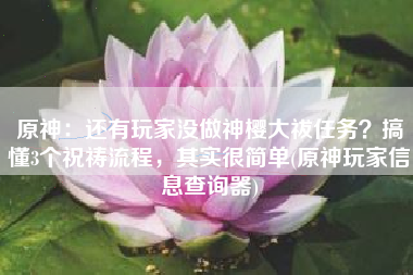 原神：还有玩家没做神樱大祓任务？搞懂3个祝祷流程，其实很简单(原神玩家信息查询器)
