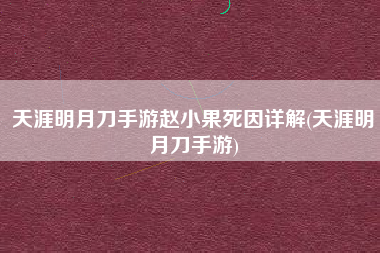 天涯明月刀手游赵小果死因详解(天涯明月刀手游)