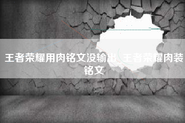 王者荣耀用肉铭文没输出_王者荣耀肉装铭文