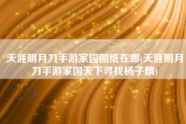 天涯明月刀手游家园图纸在哪(天涯明月刀手游家国天下寻找杨子麟)