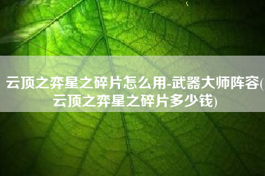 云顶之弈星之碎片怎么用-武器大师阵容(云顶之弈星之碎片多少钱)