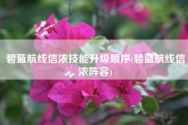 碧蓝航线信浓技能升级顺序(碧蓝航线信浓阵容)