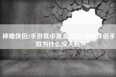 神雕侠侣2手游低中氪金攻略(神雕侠侣手游为什么没人玩)
