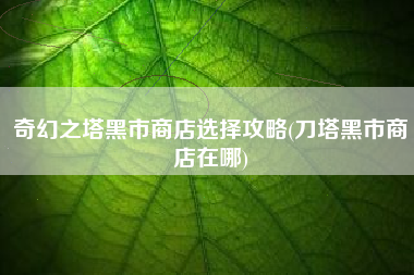奇幻之塔黑市商店选择攻略(刀塔黑市商店在哪)